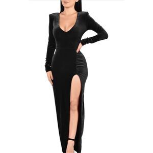NEW Velvet Deep V Neck High Slit Cocktail Maxi Dress S